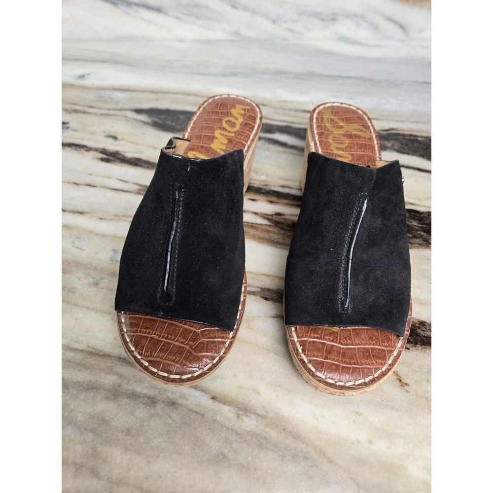Sam Edelman Ranger Black Suede Cork Wedge‎ Mules Sandals Shoes 8